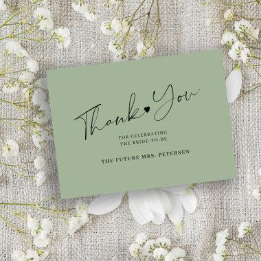 Budget bridal shower script sage green thank you note Invitations