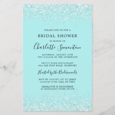 Budget Bridal Shower Siver Teal Invite