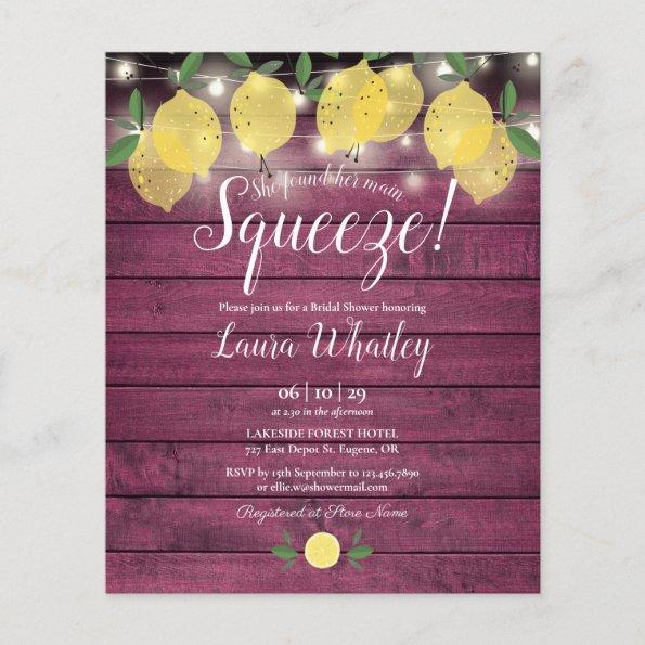 Budget Bridal Shower Squeeze Red Wood Lemon Invite