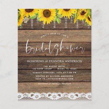 Budget Bridal Shower Sunflower Rustic Invitations