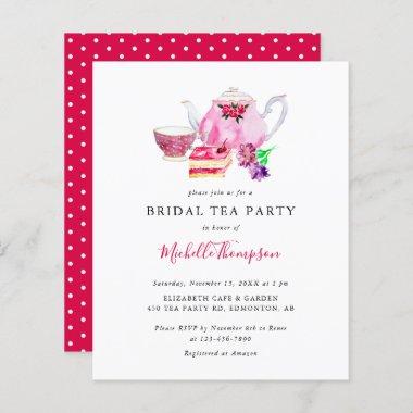 Budget Bridal Shower Tea Party Pink Teapot Script