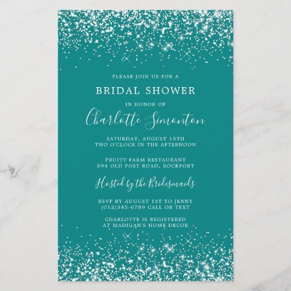 Budget Bridal Shower Teal Silver Invitations