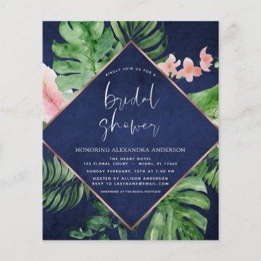 Budget Bridal Shower Tropical Palm Navy Blue Flyer