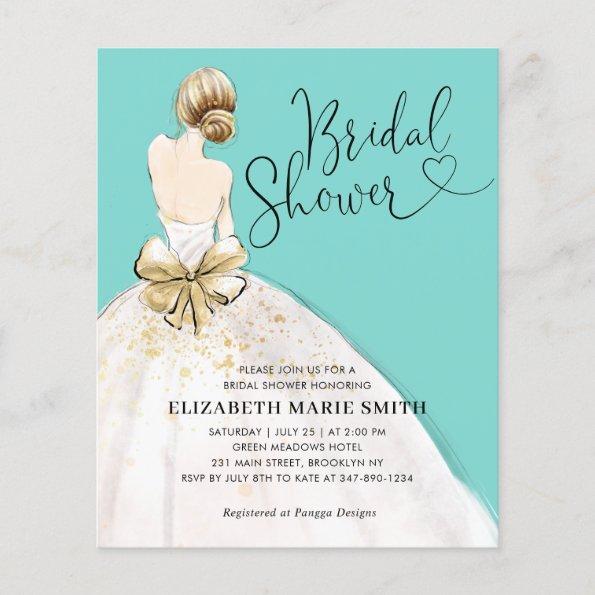 Budget Bride Gown Teal Bridal Shower Invitations