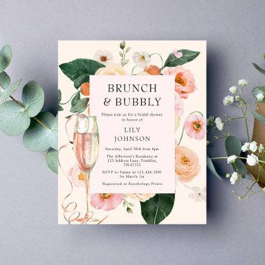 Budget Brunch & Bubbly Blush Floral Bridal Shower Flyer