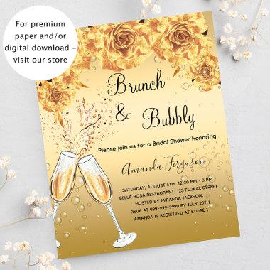 Budget Brunch Bubbly Bridal Shower gold Invitations