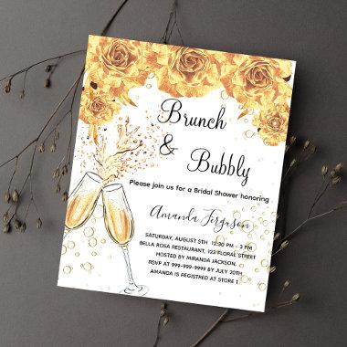 Budget Brunch Bubbly Bridal Shower gold Invitations