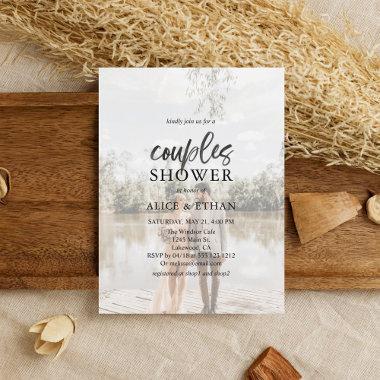 Budget Brush Script Photo Couple Shower Invitations