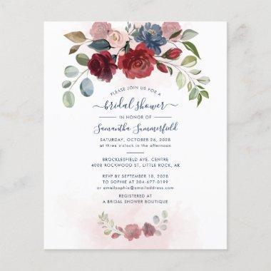 Budget Burgundy Floral Bridal Shower Invitations