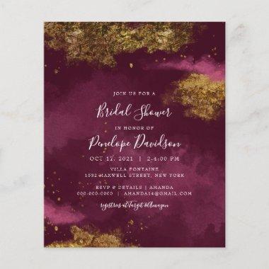 Budget Burgundy Gold Foil Bridal Shower Invitations
