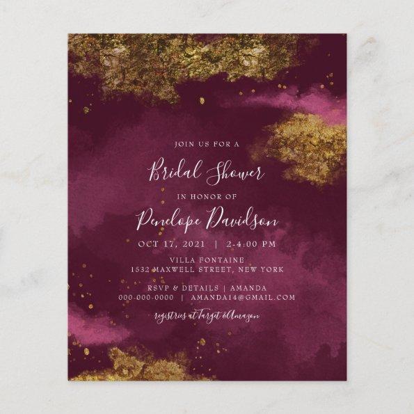 Budget Burgundy Gold Foil Bridal Shower Invitations