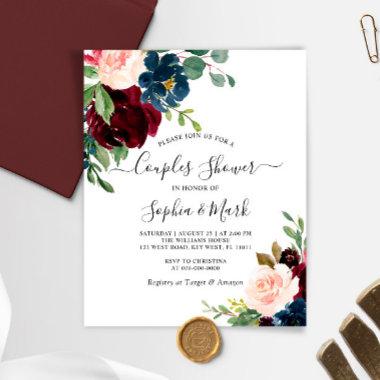 Budget Burgundy & Navy Couples Shower Invitations