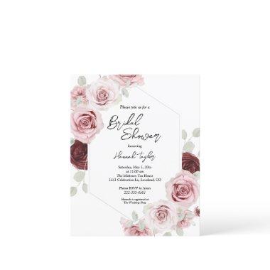 Budget Burgundy Pink Floral Bridal Shower Invite