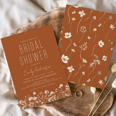 Budget Burnt Orange Boho Wildflower Bridal Shower Flyer