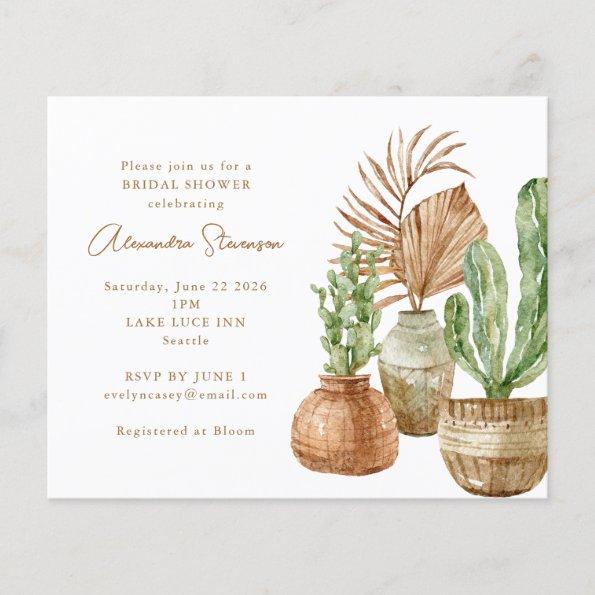 Budget Cactus Pampas Bridal Shower Invitations