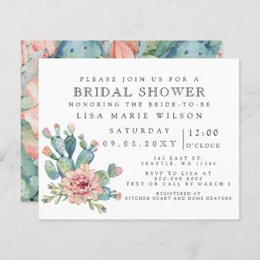 Budget Cactus Rose Bridal Shower Invitations