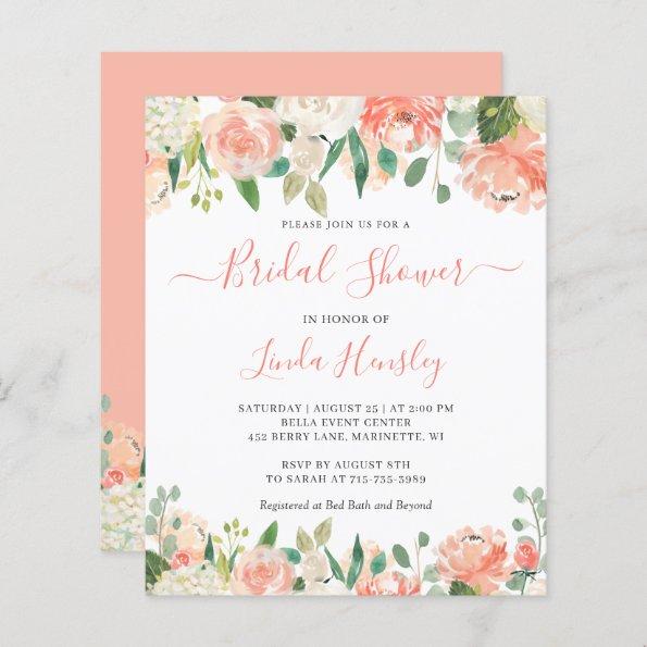 Budget Chic Coral Floral Bridal Shower Invitations
