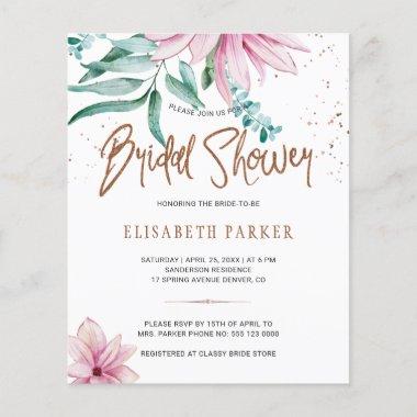 Budget chic floral pink bridal shower Invitations