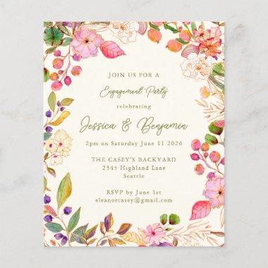 Budget Colorful Floral Engagement Party Invitations