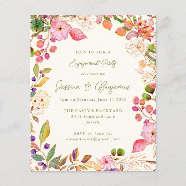 Budget Colorful Floral Engagement Party Invitations