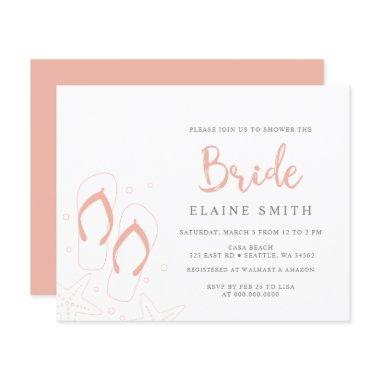 Budget Coral Flip Flops Beach Bridal Shower Invite