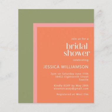 Budget Coral Green Geometric Bridal Shower Invite