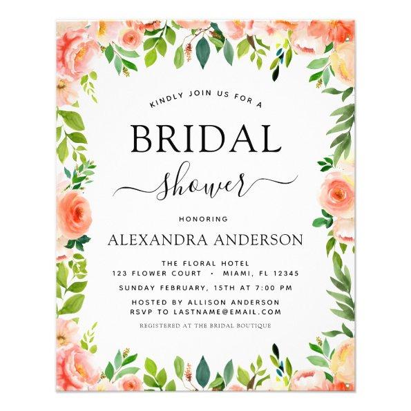 Budget Coral Peach Bridal Shower Floral Invitations Flyer