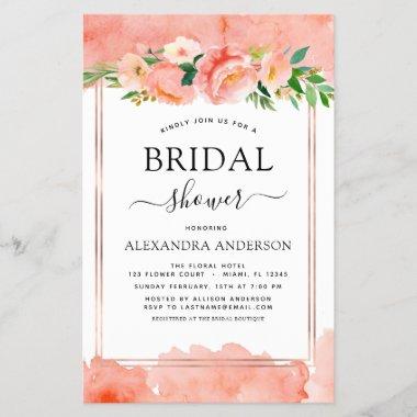 Budget Coral Peach Floral Bridal Shower Invitations