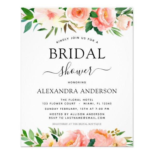 Budget Coral Peach Floral Bridal Shower Invitations Flyer