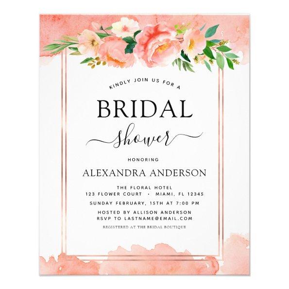 Budget Coral Peach Floral Bridal Shower Invitations Flyer
