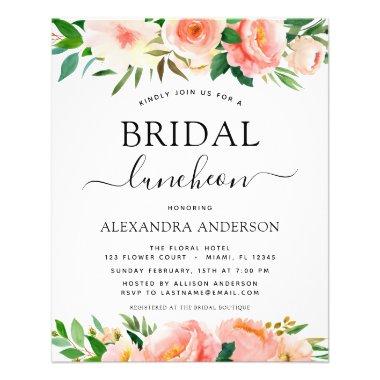 Budget Coral Peach Floral Bridal Shower Luncheon Flyer