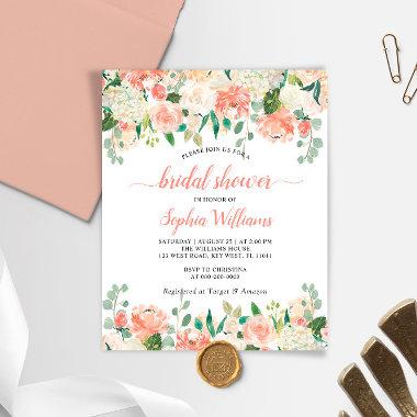Budget Coral & White Rose Bridal Shower Invitations