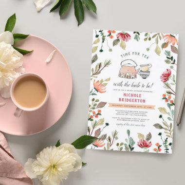 Budget Cute Pink Floral Time For Tea Bridal Shower