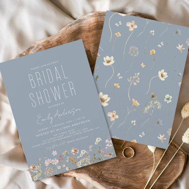 Budget Dusty Blue Boho Wildflower Bridal Shower