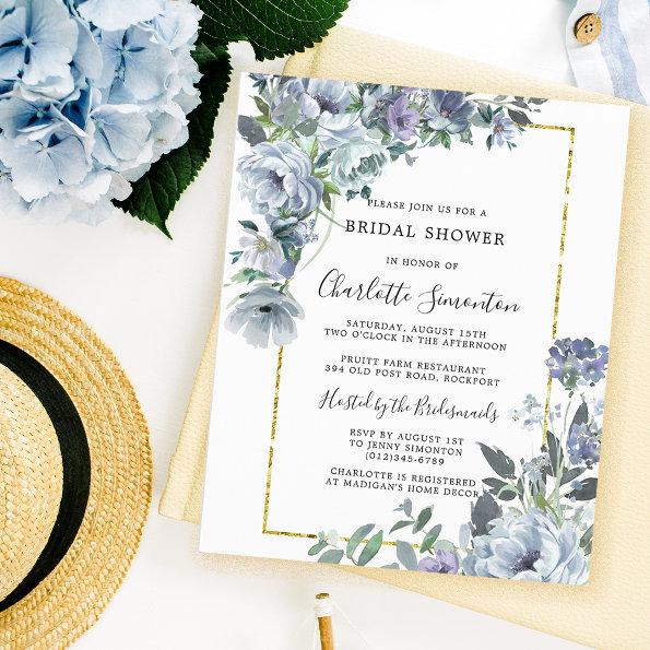 Budget Dusty Blue Floral Bridal Shower Invitations