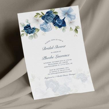 Budget Dusty Blue Floral Bridal Shower Invitations Stationery