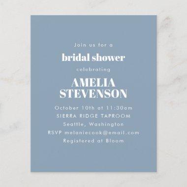 Budget Dusty Blue Minimalist Bridal Shower Invite