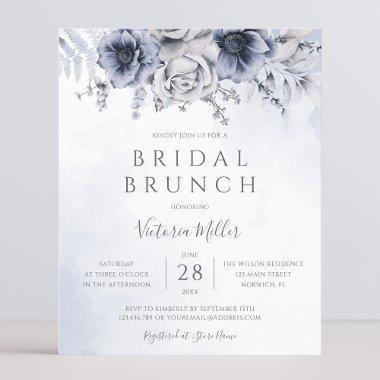 Budget Dusty Blue Navy Floral Bridal Brunch Invite