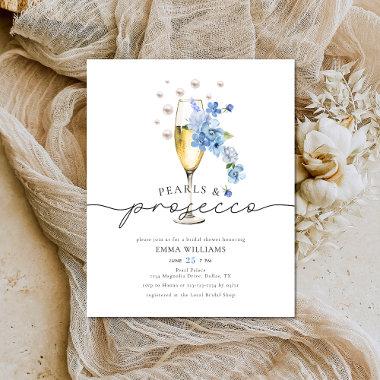 BUDGET Dusty Blue Pearls & Prosecco Bridal Shower Flyer