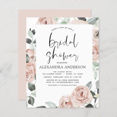 Budget Dusty Pink Bridal Shower Floral Invitations