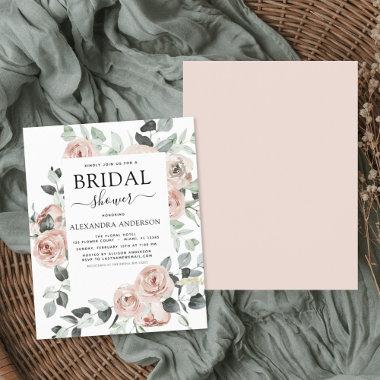 Budget Dusty Pink Bridal Shower Floral Invitations