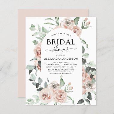 Budget Dusty Pink Floral Bridal Shower Invitations