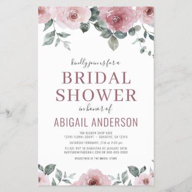 Budget Dusty Rose Floral Bridal Shower Invitations