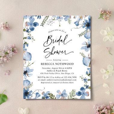 Budget Elegant Blue Boho Bridal Shower Invitations