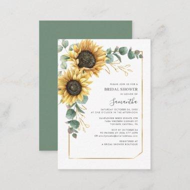 Budget Elegant Eucalyptus Sunflower Bridal Shower Note Invitations