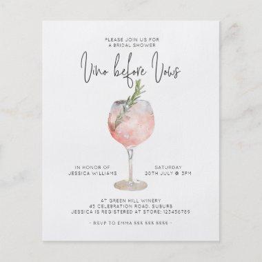 Budget Elegant Pink Vino Before Vows Bridal Shower Flyer