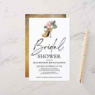 Budget Elegant Typography Gold Heels Bridal Shower