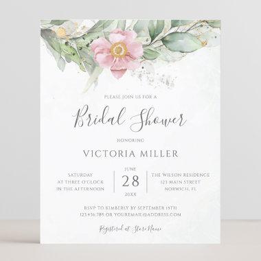 Budget Eucalyptus Floral Bridal Shower Invitations