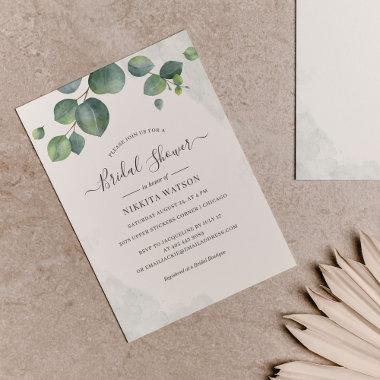 Budget Eucalyptus Floral Bridal Shower Invitations