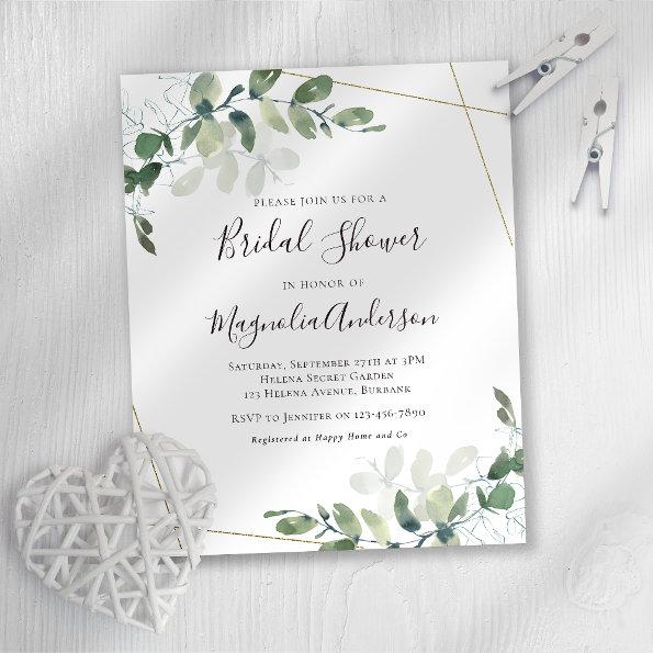 Budget Eucalyptus Gold Bridal Shower Invitations